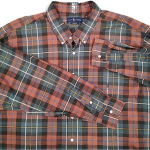 Polo Ralph Lauren Shirt Men 4XL Tall 100% Cotton Green Rust Button Plaid New